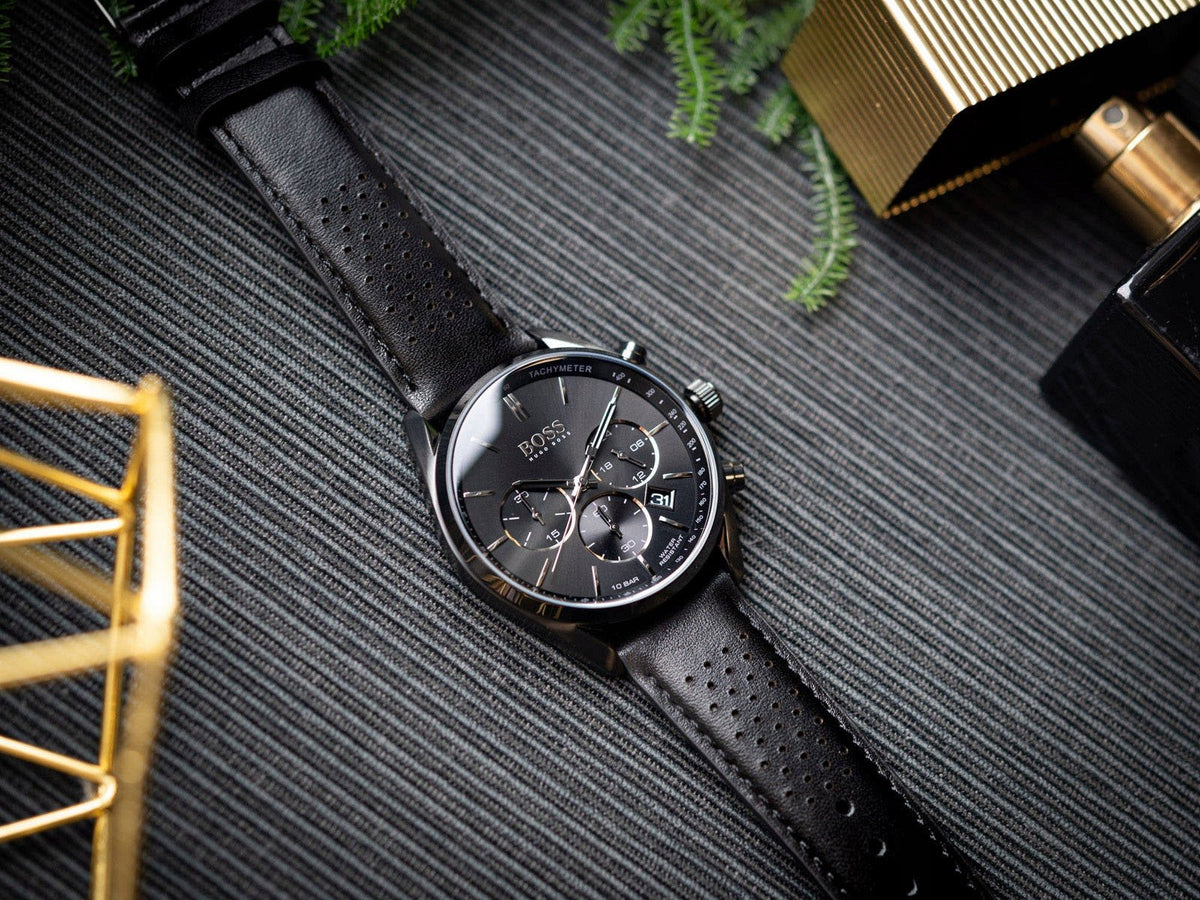  Shop Authentic Hugo Boss Champion Black Dial Black Leather Strap Watch for Men - 1513880 - Luxxuri