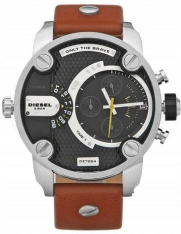  Shop Authentic Diesel SBA Dual Time Black Dial Brown Leather Strap Watch For Men - DZ7264 - Luxxuri
