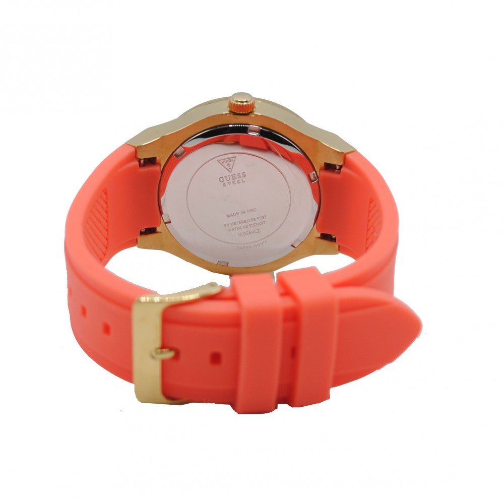  Shop Authentic Guess Jet Setter Golden Dial Orange Rubber Watch For Women - W0564L2 - Luxxuri