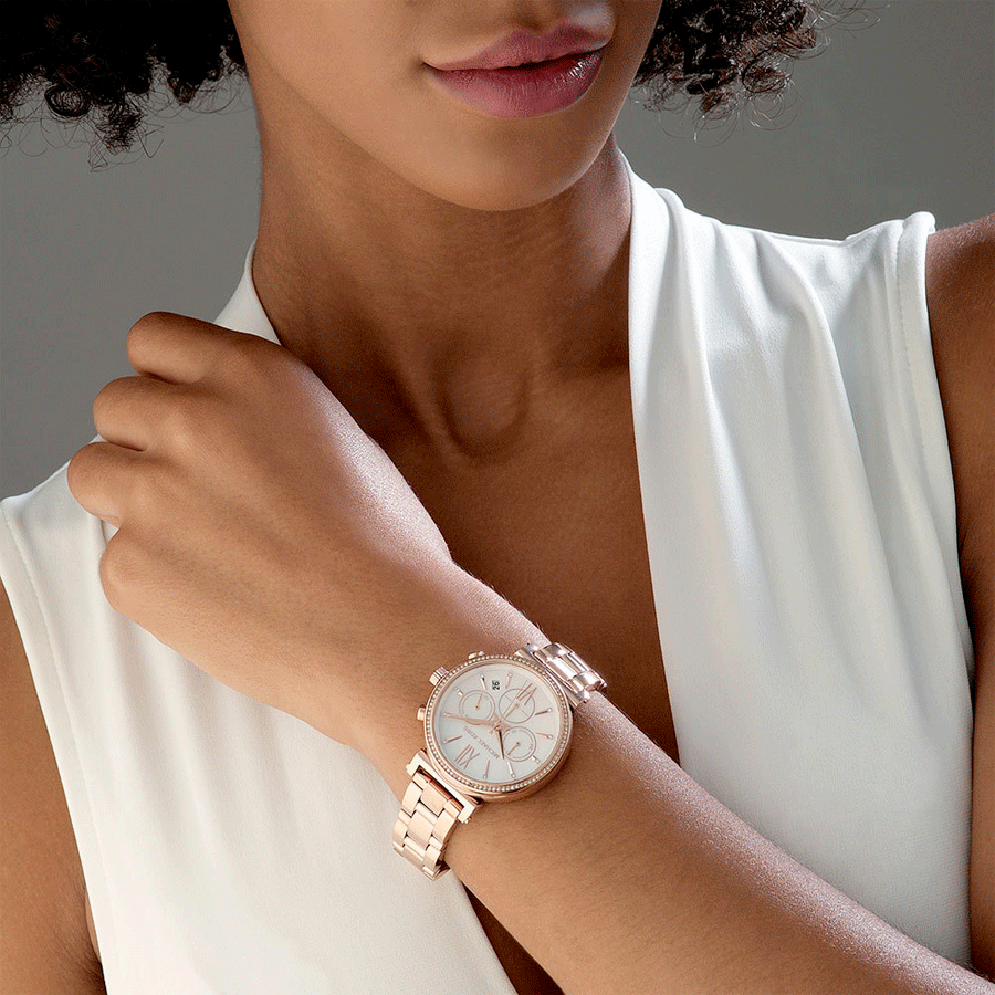  Shop Authentic Michael Kors Sofie Chronograph Mother of Pearl White Dial Rose Gold Steel Strap Watch For Women - MK6576 - Luxxuri