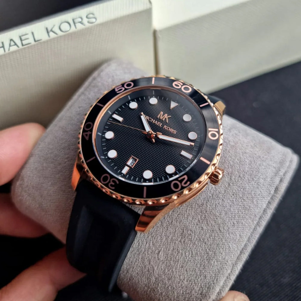  Shop Authentic Michael Kors Runway Quartz Black Dial Black Silicone Strap Watch For Women - MK6852 - Luxxuri