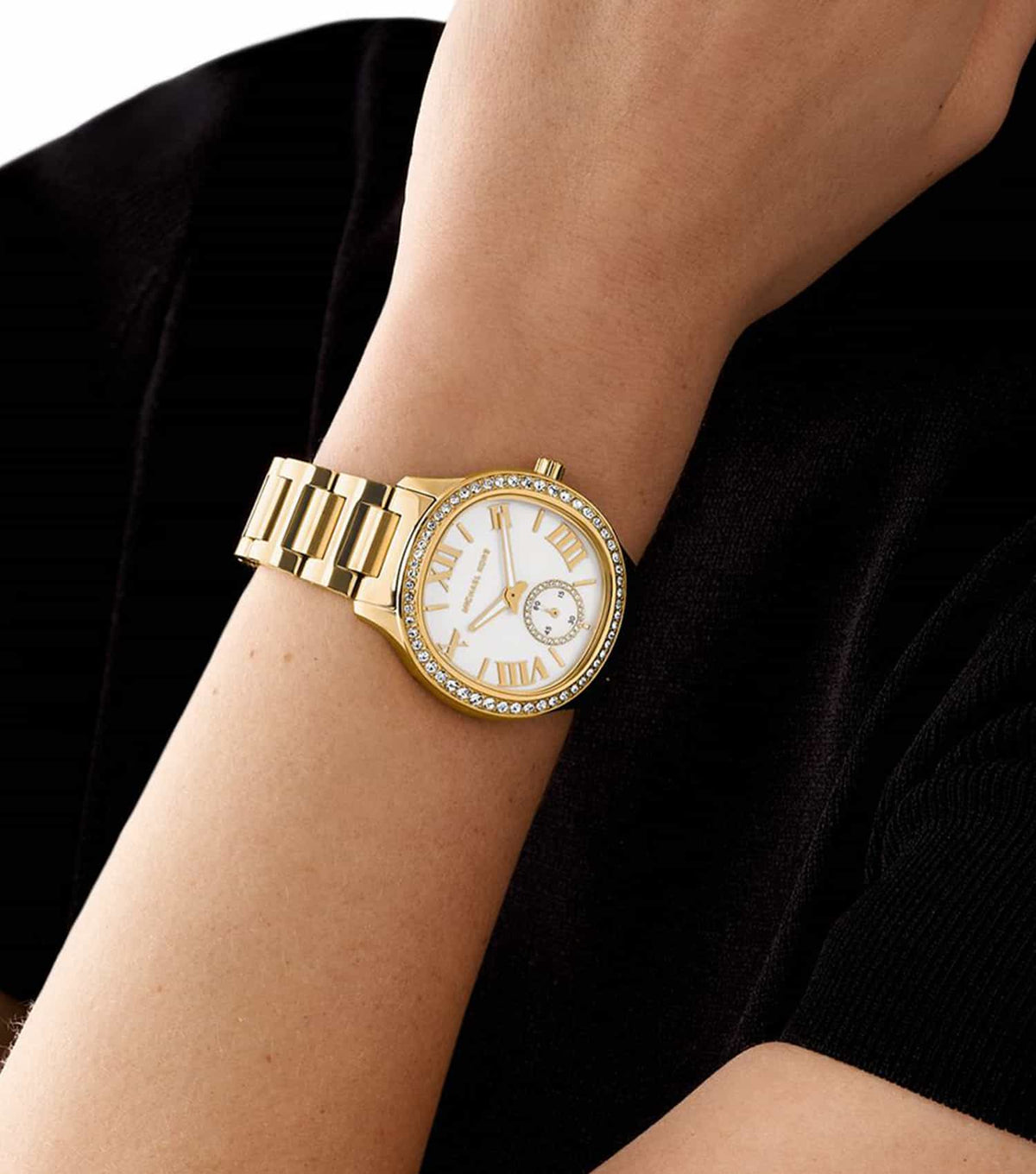  Shop Authentic Michael Kors Sage Three-Hand Mother of Pearl White Dial Gold Steel Strap Watch for Women - MK4805 - Luxxuri