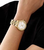  Shop Authentic Michael Kors Sage Three-Hand Mother of Pearl White Dial Gold Steel Strap Watch for Women - MK4805 - Luxxuri