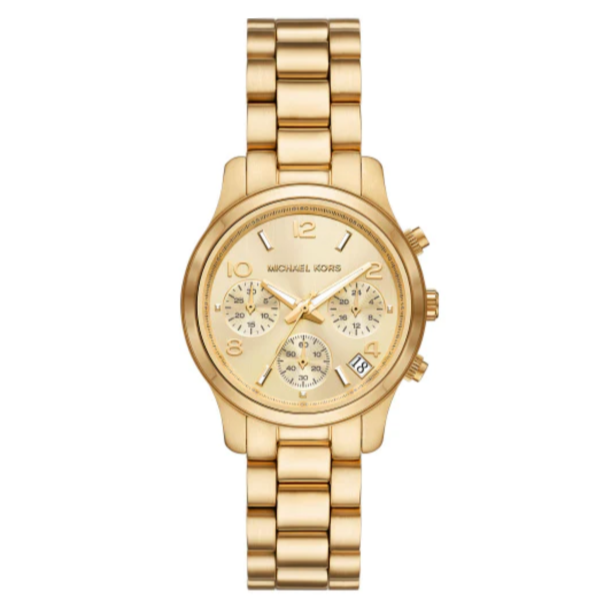  Shop Authentic Michael Kors Runway Chronograph Gold Dial Gold Steel Strap Watch For Women - MK7326 - Luxxuri