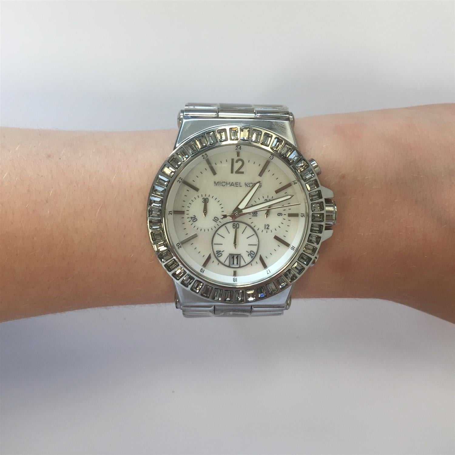  Shop Authentic Michael Kors Dylan Glitz Chronograph White Dial Silver Steel Strap Watch For Women - MK5411 - Luxxuri