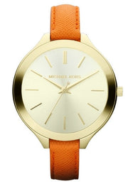  Shop Authentic Michael Kors Runway Quartz Gold Dial Orange Leather Strap Watch For Women - MK2275 - Luxxuri