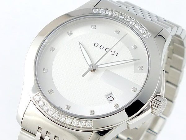  Shop Authentic Gucci G Timeless Diamonds Silver Dial Silver Steel Strap Watch For Men - YA126407 - Luxxuri