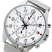  Shop Authentic Tommy Hilfiger Dean Chronograph White Dial Silver Mesh Bracelet Watch for Men - 1791277 - Luxxuri