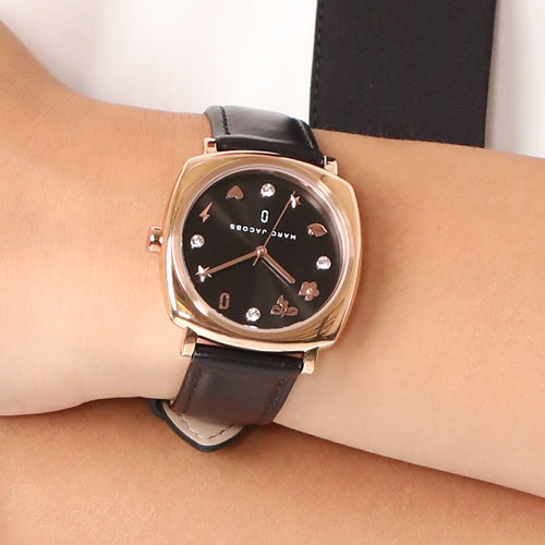  Shop Authentic Marc Jacobs Mandy Black Dial Black Leather Strap Watch for Women - MJ1565 - Luxxuri
