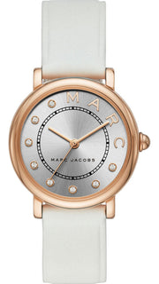  Shop Authentic Marc Jacobs Roxy Silver Dial White Leather Strap Watch for Women - MJ1634 - Luxxuri