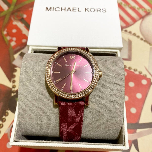  Shop Authentic Michael Kors Corey Crystals Red Dial Red Leather Strap Watch for Women - MKO1025 - Luxxuri
