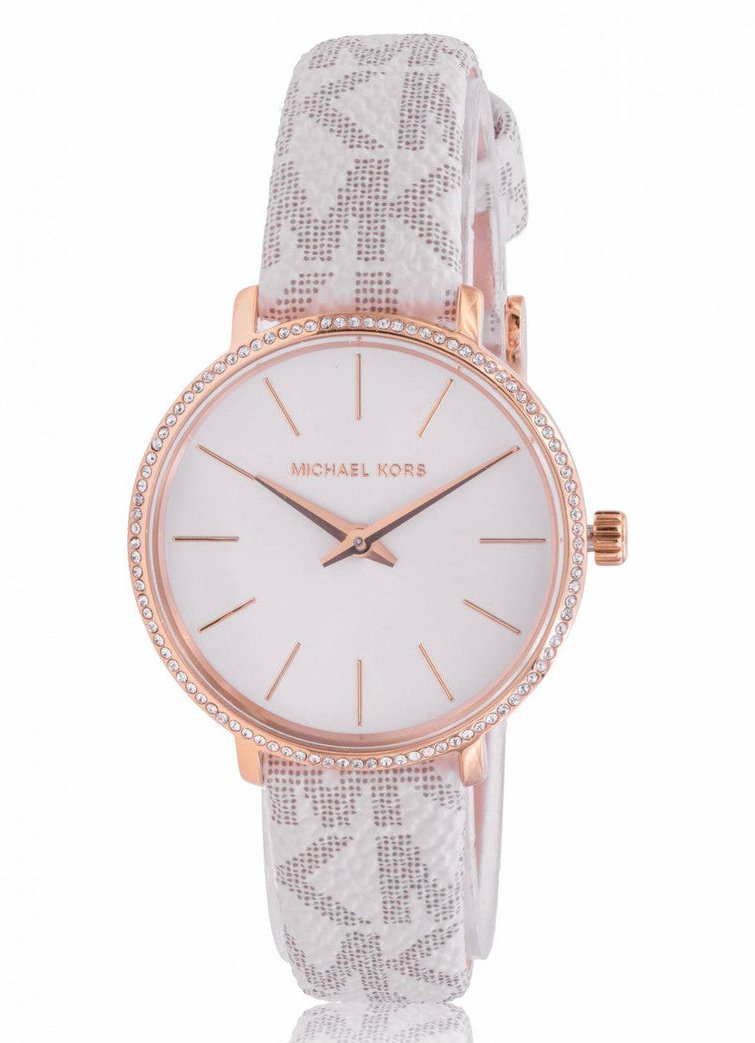  Shop Authentic Michael Kors Pyper Quartz Silver Dial White Leather Strap Watch For Women - MK1037 - Luxxuri