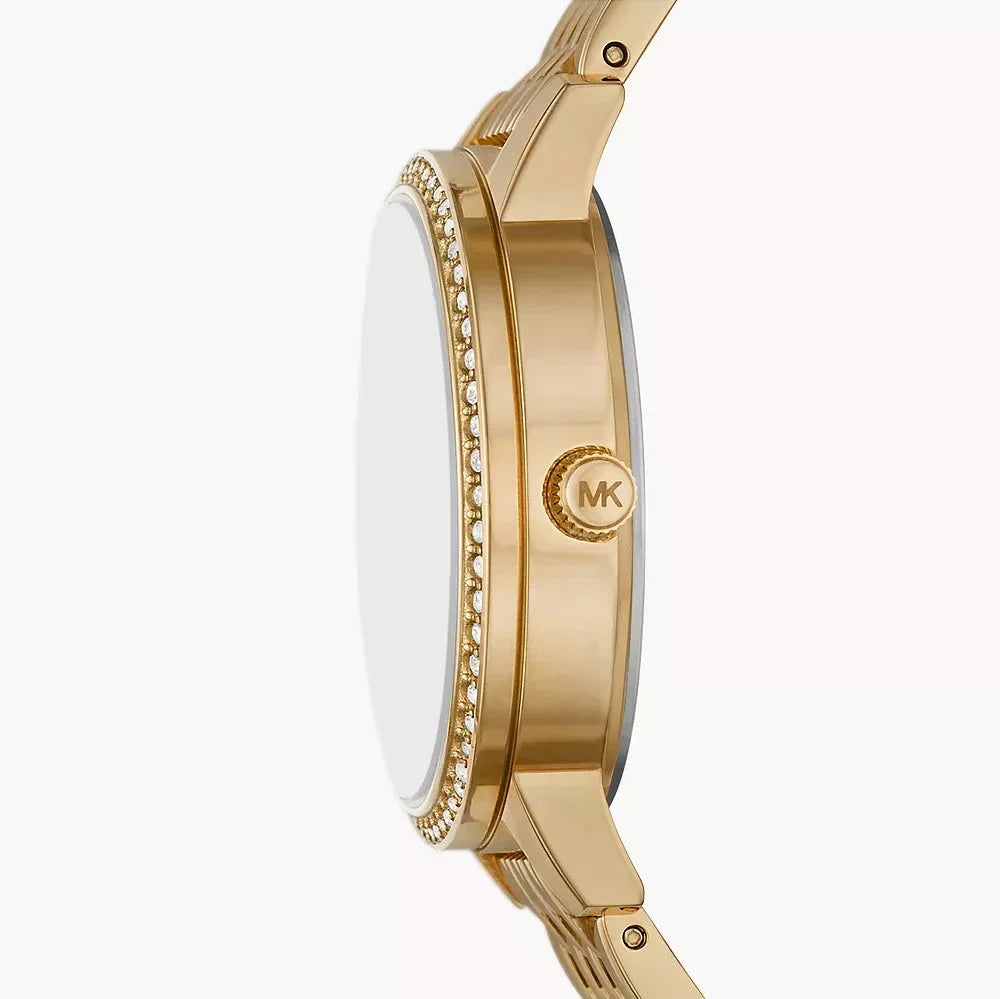  Shop Authentic Michael Kors Three Hand Silver Dial Gold Steel Strap Watch for Women - MK1051 - Luxxuri