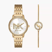  Shop Authentic Michael Kors Three Hand Silver Dial Gold Steel Strap Watch for Women - MK1051 - Luxxuri
