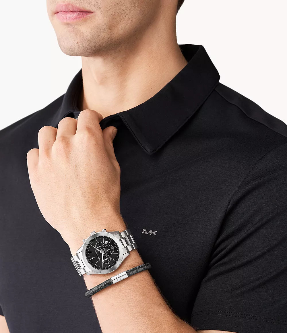  Shop Authentic Michael Kors Slim Runway Chronograph Black Dial Silver Steel Strap Watch For Men - MK1056 - Luxxuri