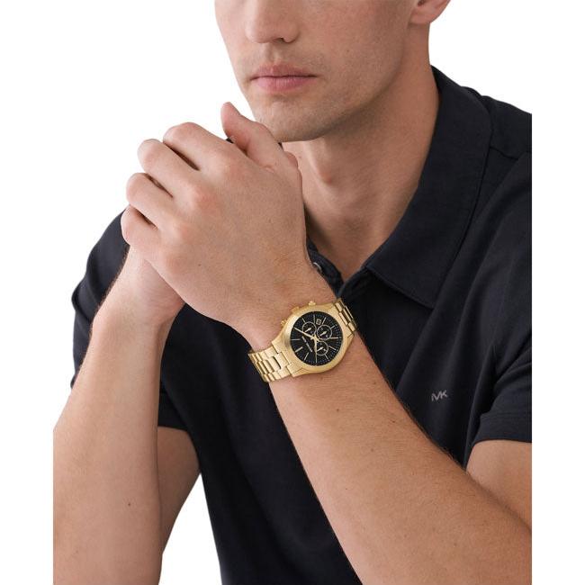  Shop Authentic Michael Kors Slim Runway Chronograph Black Dial Gold Steel Strap Watch For Men - MK1076 - Luxxuri