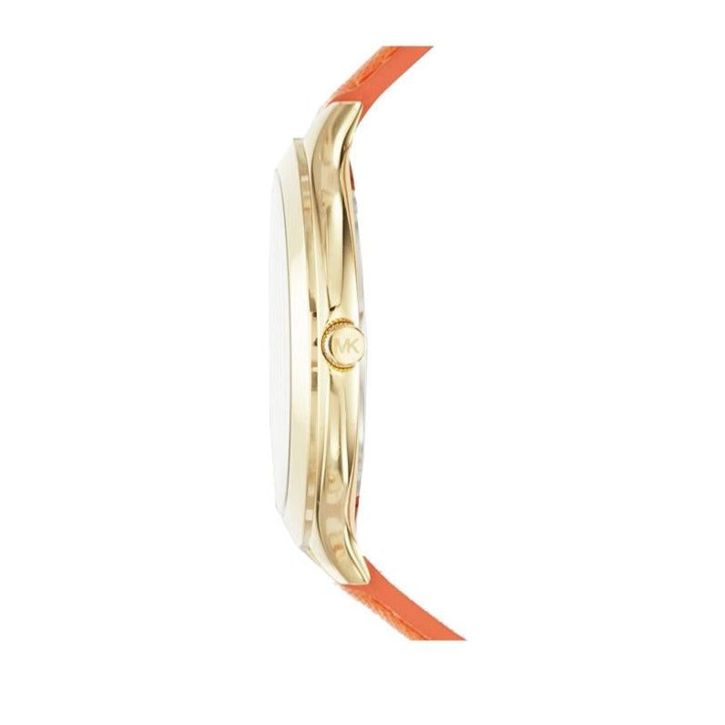  Shop Authentic Michael Kors Runway Quartz Gold Dial Orange Leather Strap Watch For Women - MK2275 - Luxxuri