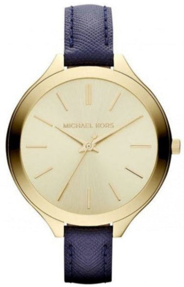  Shop Authentic Michael Kors Runway Quartz Gold Dial Blue Leather Strap Watch For Women - MK2285 - Luxxuri