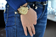  Shop Authentic Michael Kors Sawyer Champagne Dial Black Leather Strap Watch for Women - MK2433 - Luxxuri