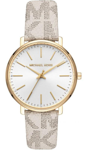  Shop Authentic Michael Kors Pyper Quartz Silver Dial White Leather Strap Watch For Women - MK2858 - Luxxuri