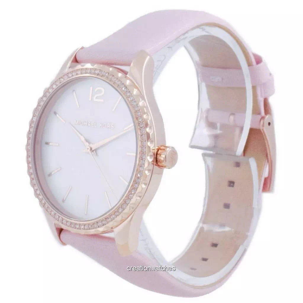  Shop Authentic Michael Kors Layton Three-Hand White Dial Pink Leather Strap Watch for Women - MK2909 - Luxxuri