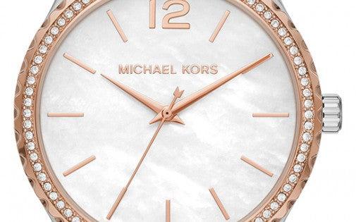  Shop Authentic Michael Kors Layton Mother of Pearl White Dial Brown Leather Strap Watch For Women - MK2910 - Luxxuri