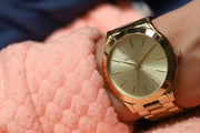  Shop Authentic Michael Kors Slim Runway Gold Dial Gold Stainless Steel Strap Watch for Women - MK3179 - Luxxuri