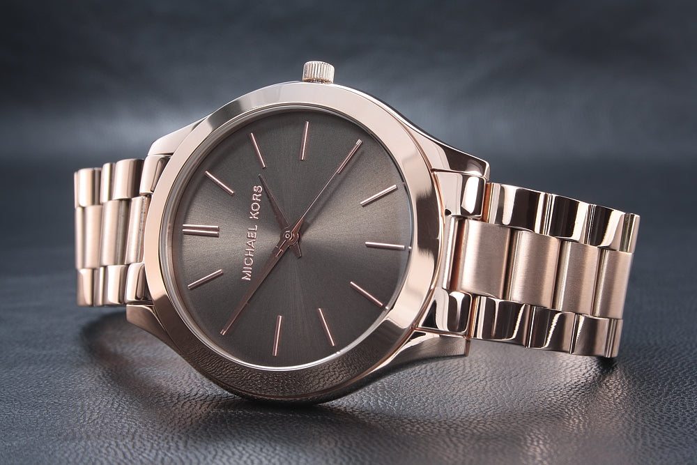  Shop Authentic Michael Kors Slim Runway Brown Dial Rose Gold Stainless Steel Strap Watch for Women - MK3181 - Luxxuri