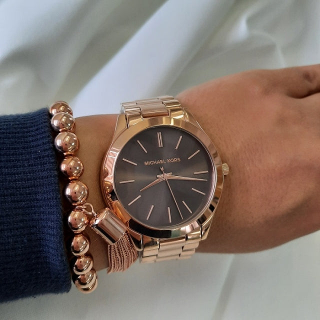  Shop Authentic Michael Kors Slim Runway Brown Dial Rose Gold Stainless Steel Strap Watch for Women - MK3181 - Luxxuri