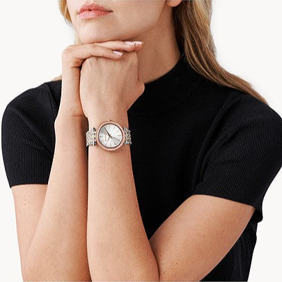  Shop Authentic Michael Kors Darci Silver Dial Two Tone Stainless Steel Strap Watch for Women - MK3203 - Luxxuri