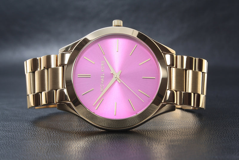  Shop Authentic Michael Kors Slim Runway Pink Dial Rose Gold Steel Strap Watch for Women - MK3264 - Luxxuri