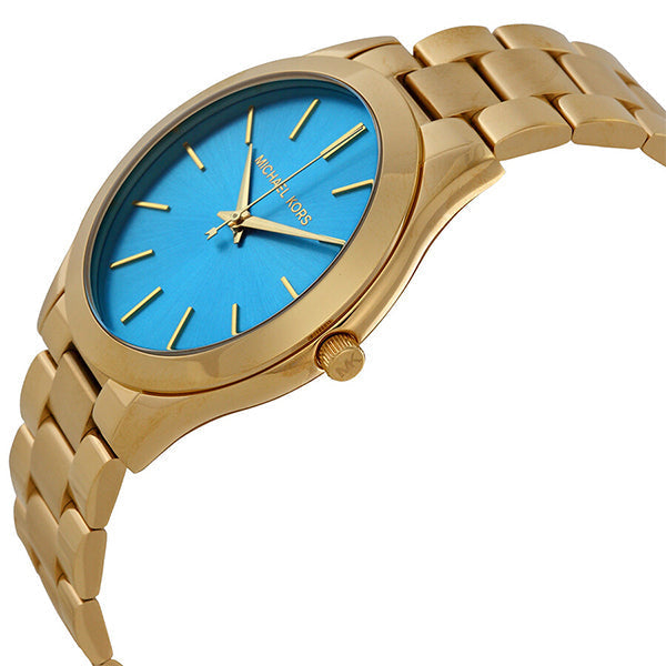  Shop Authentic Michael Kors Slim Runway Blue Dial Gold Steel Strap Watch for Women - MK3265 - Luxxuri