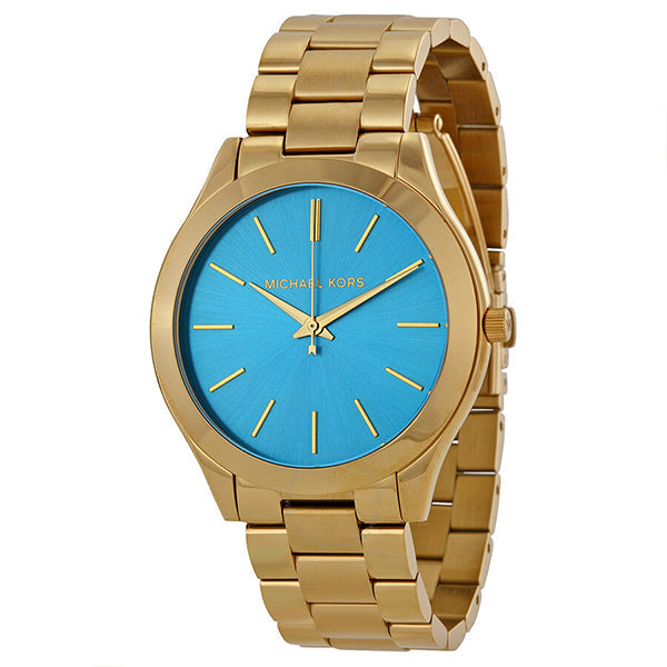  Shop Authentic Michael Kors Slim Runway Blue Dial Gold Steel Strap Watch for Women - MK3265 - Luxxuri