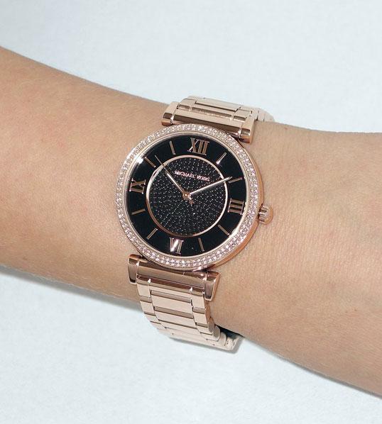  Shop Authentic Michael Kors Catlin Black Diamonds Dial Rose Gold Steel Strap Watch for Women - MK3356 - Luxxuri