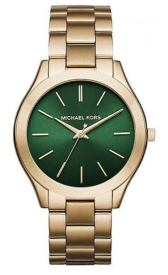  Shop Authentic Michael Kors Slim Runway Green Dial Gold Steel Strap Watch for Women - MK3435 - Luxxuri