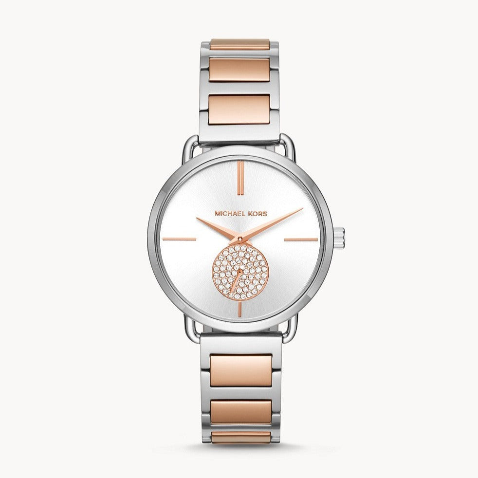  Shop Authentic Michael Kors Portia Quartz Silver Dial Two Tone Steel Strap Watch For Women - MK3709 - Luxxuri