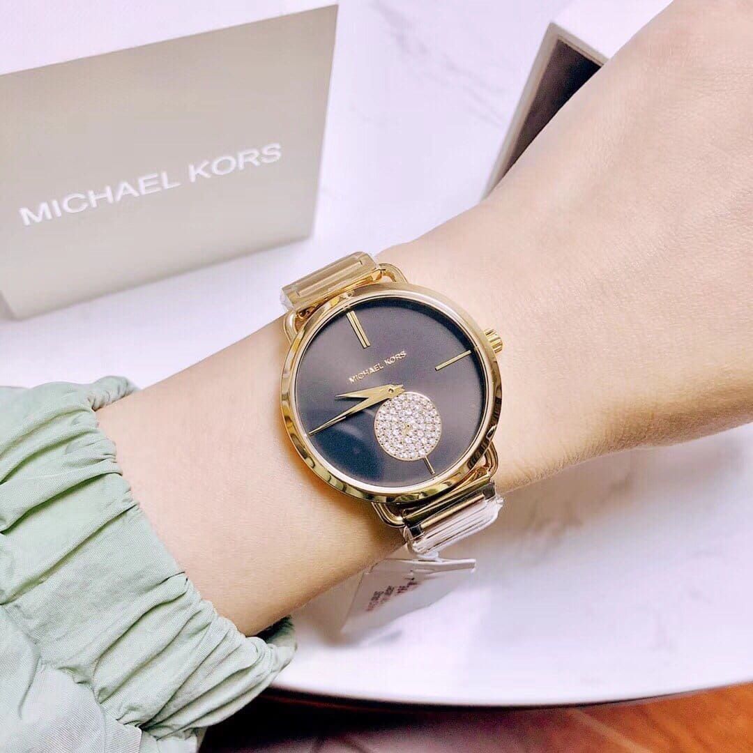  Shop Authentic Michael Kors Portia Black Dial Gold Steel Strap Watch for Women - MK3788 - Luxxuri