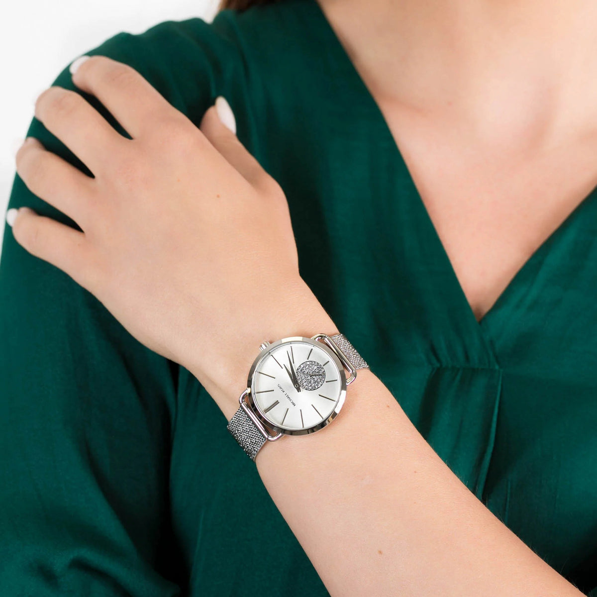  Shop Authentic Michael Kors Portia Silver Dial Silver Mesh Bracelet Watch for Women - MK3843 - Luxxuri
