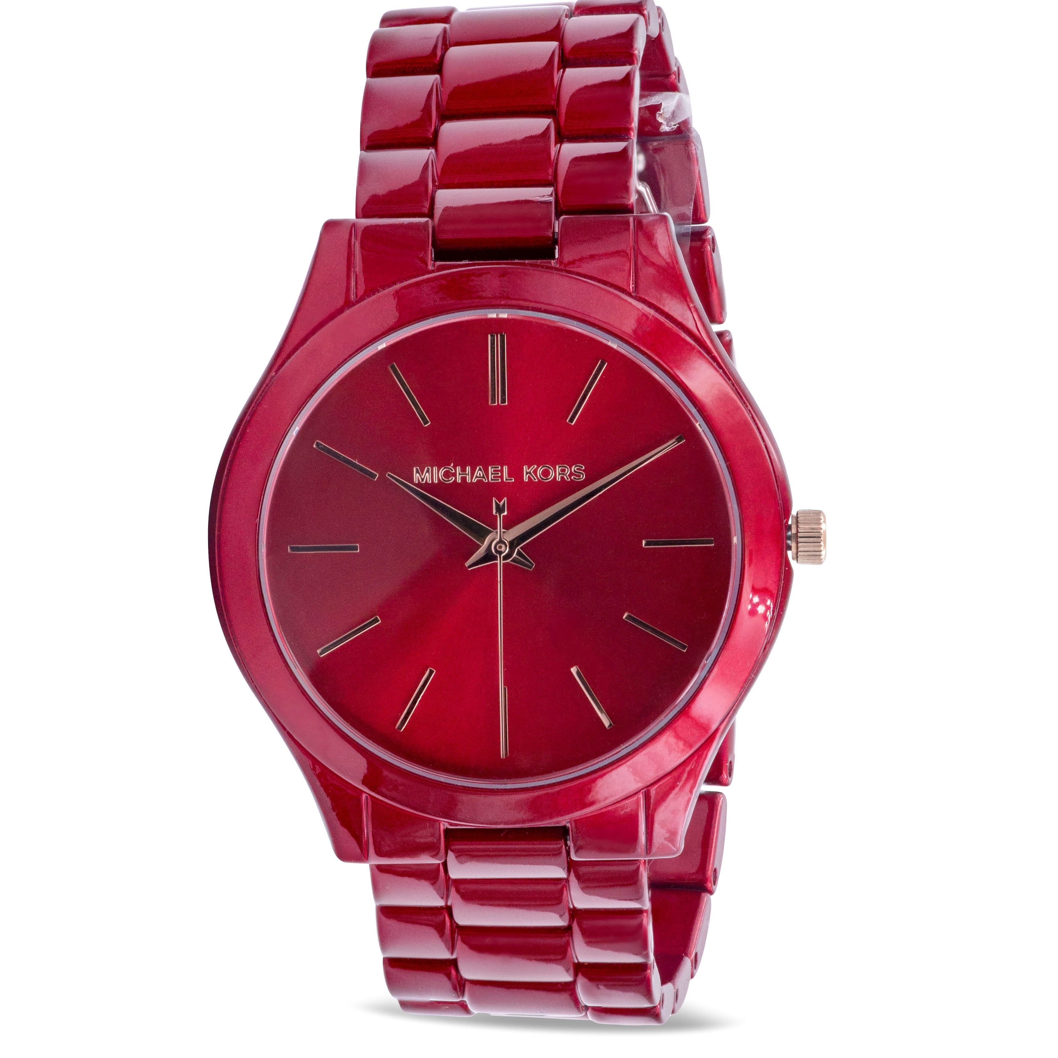  Shop Authentic Michael Kors Slim Runway Red Dial Red Steel Strap Watch For Women - MK3895 - Luxxuri