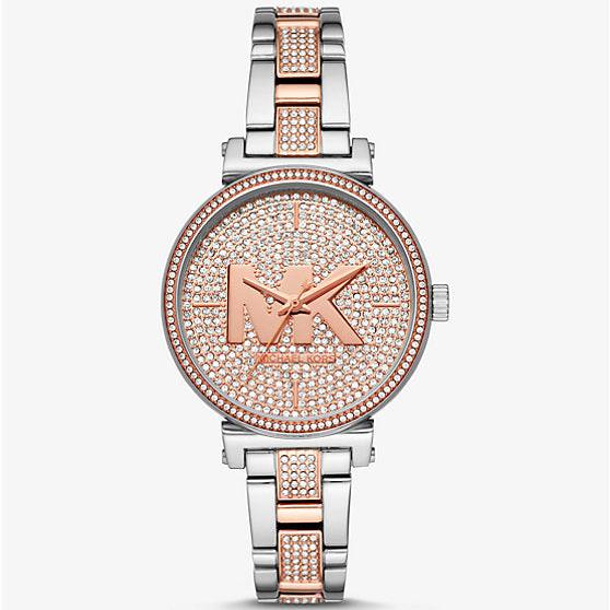  Shop Authentic Michael Kors Sofie Crystals Glitz Rose Gold Dial Two Tone Steel Strap Watch For Women - MK4446 - Luxxuri