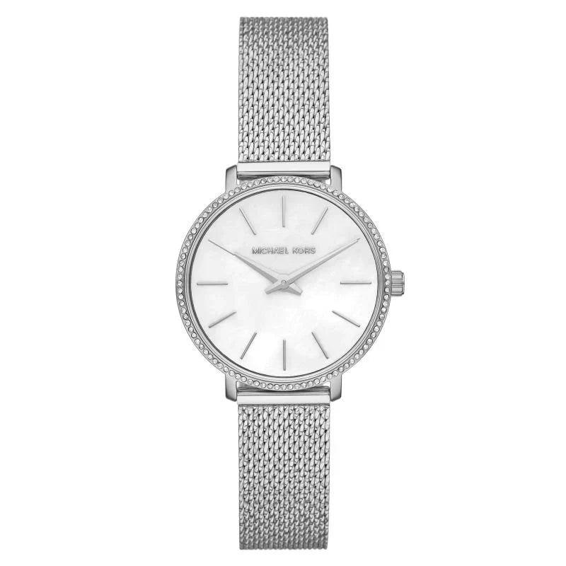  Shop Authentic Michael Kors Pyper Quartz Mother of Pearl White Dial Silver Mesh Strap Watch For Women - MK4618 - Luxxuri