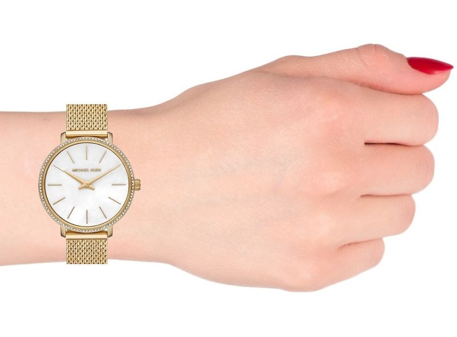  Shop Authentic Michael Kors Pyper Quartz Mother of Pearl White Dial Gold Mesh Bracelet Watch For Women - MK4619 - Luxxuri