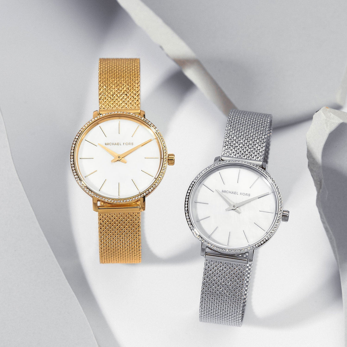  Shop Authentic Michael Kors Pyper Quartz Mother of Pearl White Dial Gold Mesh Bracelet Watch For Women - MK4619 - Luxxuri