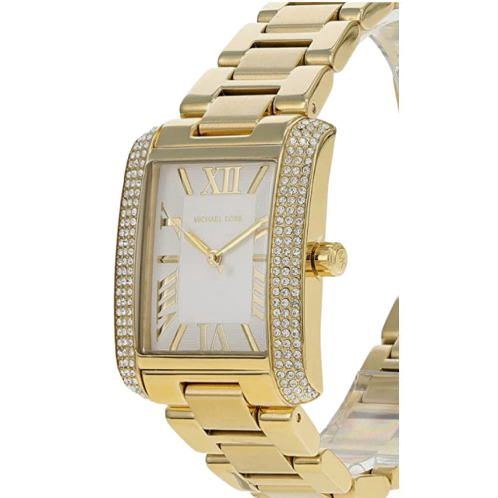  Shop Authentic Michael Kors Emery Three-Hand Crystals Silver Dial Gold Steel Strap Watch for Women - MK4643 - Luxxuri
