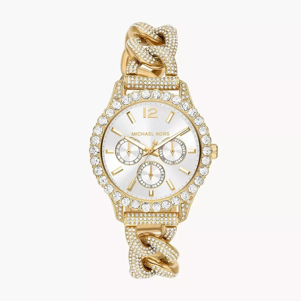  Shop Authentic Michael Kors Layton Multifunction Glitz Silver Dial Gold Steel Strap Watch for Women - MK4653 - Luxxuri