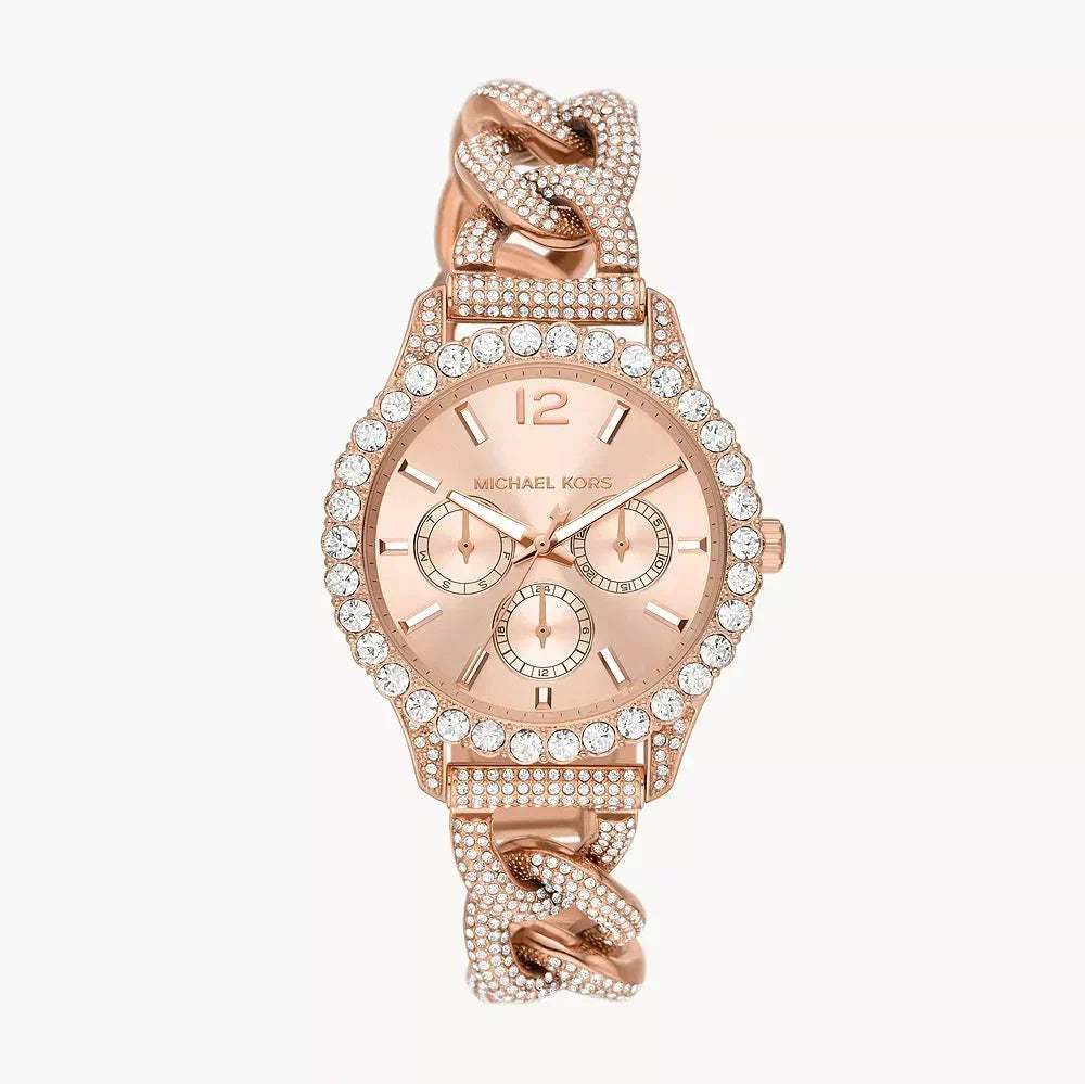  Shop Authentic Michael Kors Layton Multifunction Crystals Rose Gold Dial Rose Gold Steel Strap Watch for Women - MK4654 - Luxxuri