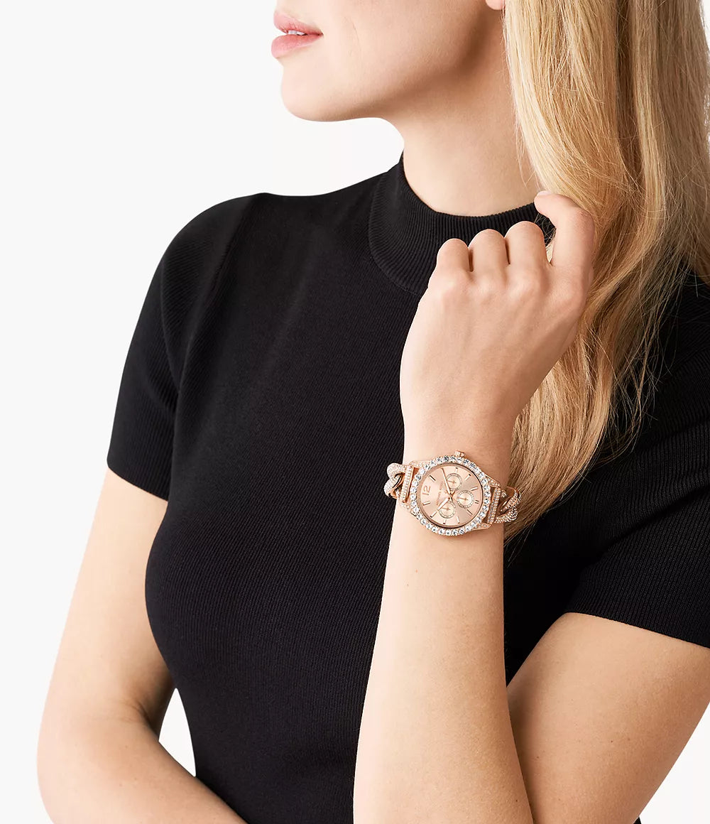  Shop Authentic Michael Kors Layton Multifunction Crystals Rose Gold Dial Rose Gold Steel Strap Watch for Women - MK4654 - Luxxuri