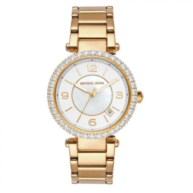  Shop Authentic Michael Kors Parker Mother of Pearl White Dial Gold Steel Strap Watch For Women - MK4693 - Luxxuri