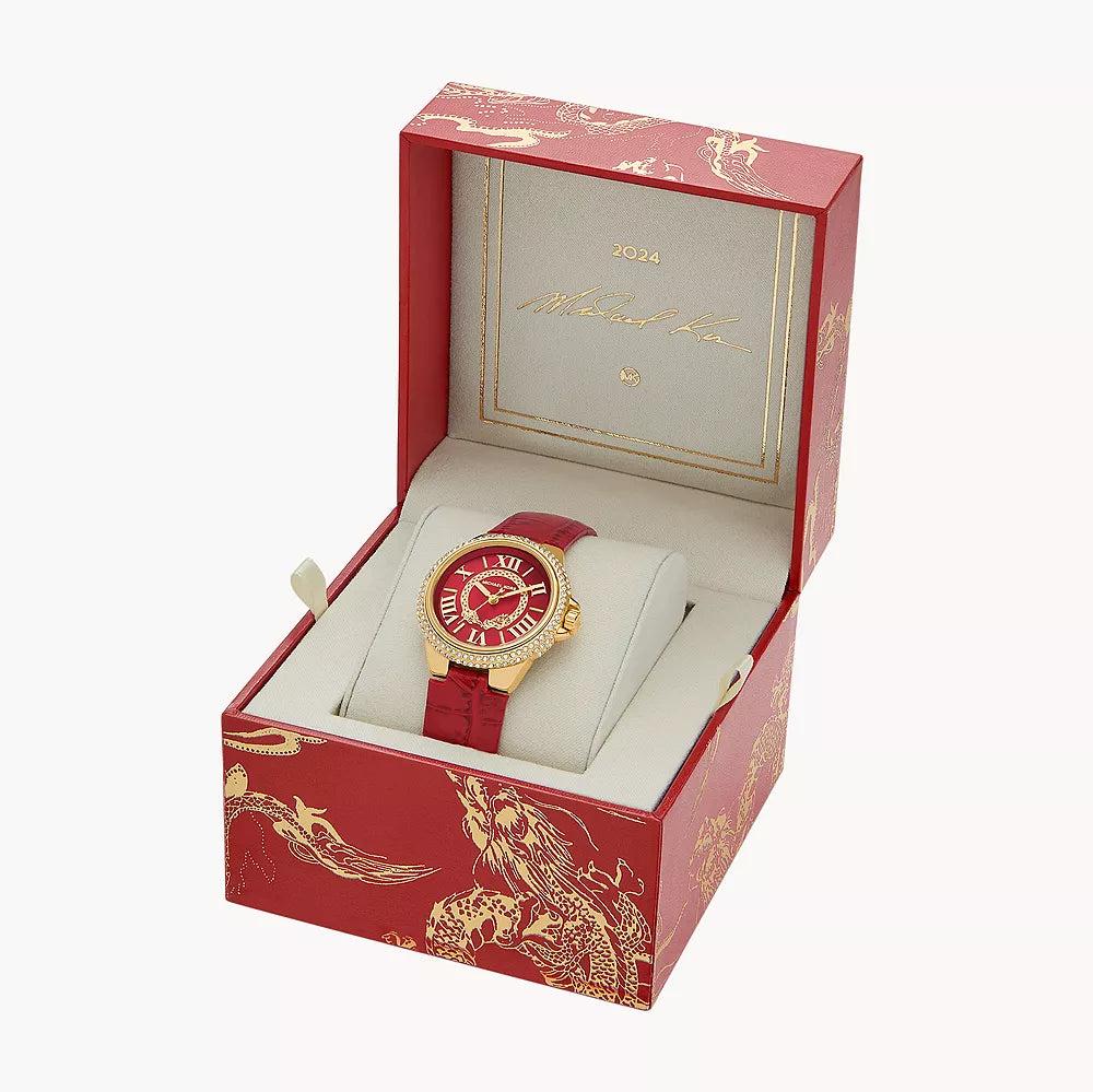  Shop Authentic Michael Kors Camille Three-Hand Red Dial Red Leather Strap Watch for Women - MK4750 - Luxxuri