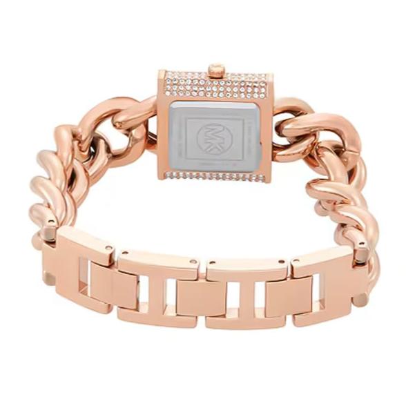  Shop Authentic Michael Kors Chain Lock Three-Hand Rose Gold Dial Rose Gold Steel Strap Watch for Women - MK4827 - Luxxuri